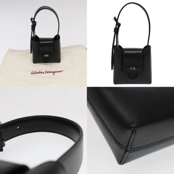 Salvatore Ferragamo Gancini Hand Bag Leather Black Auth 93834AM - Picture 14 of 14